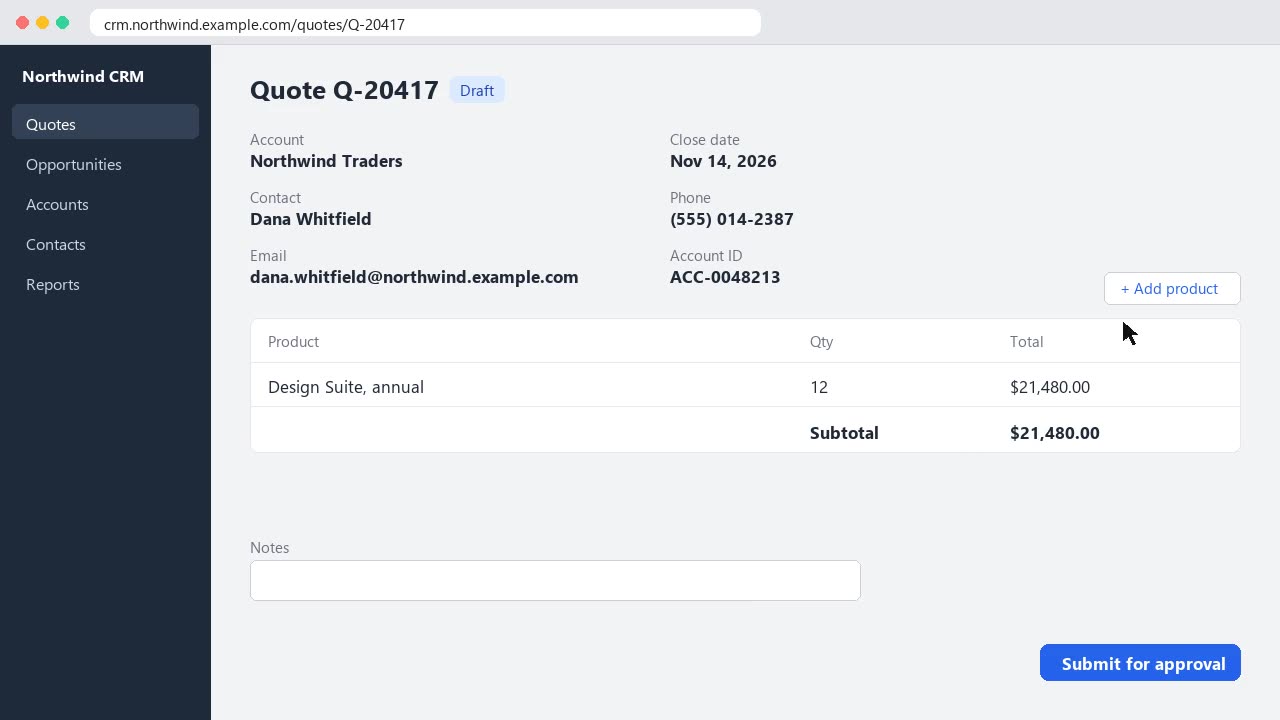 The raw recording: a quote screen with customer details visible
